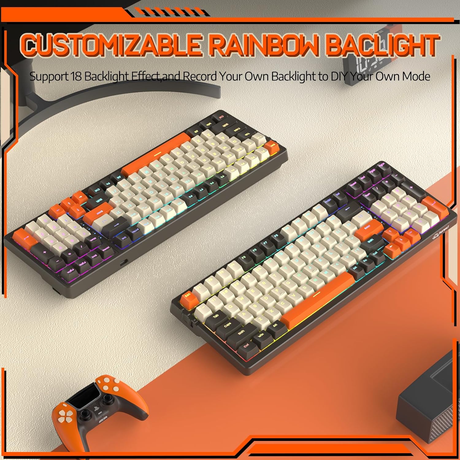 Wireless Mechancial Gaming Keyboard Hot-Swapped with Rainbow Backlit