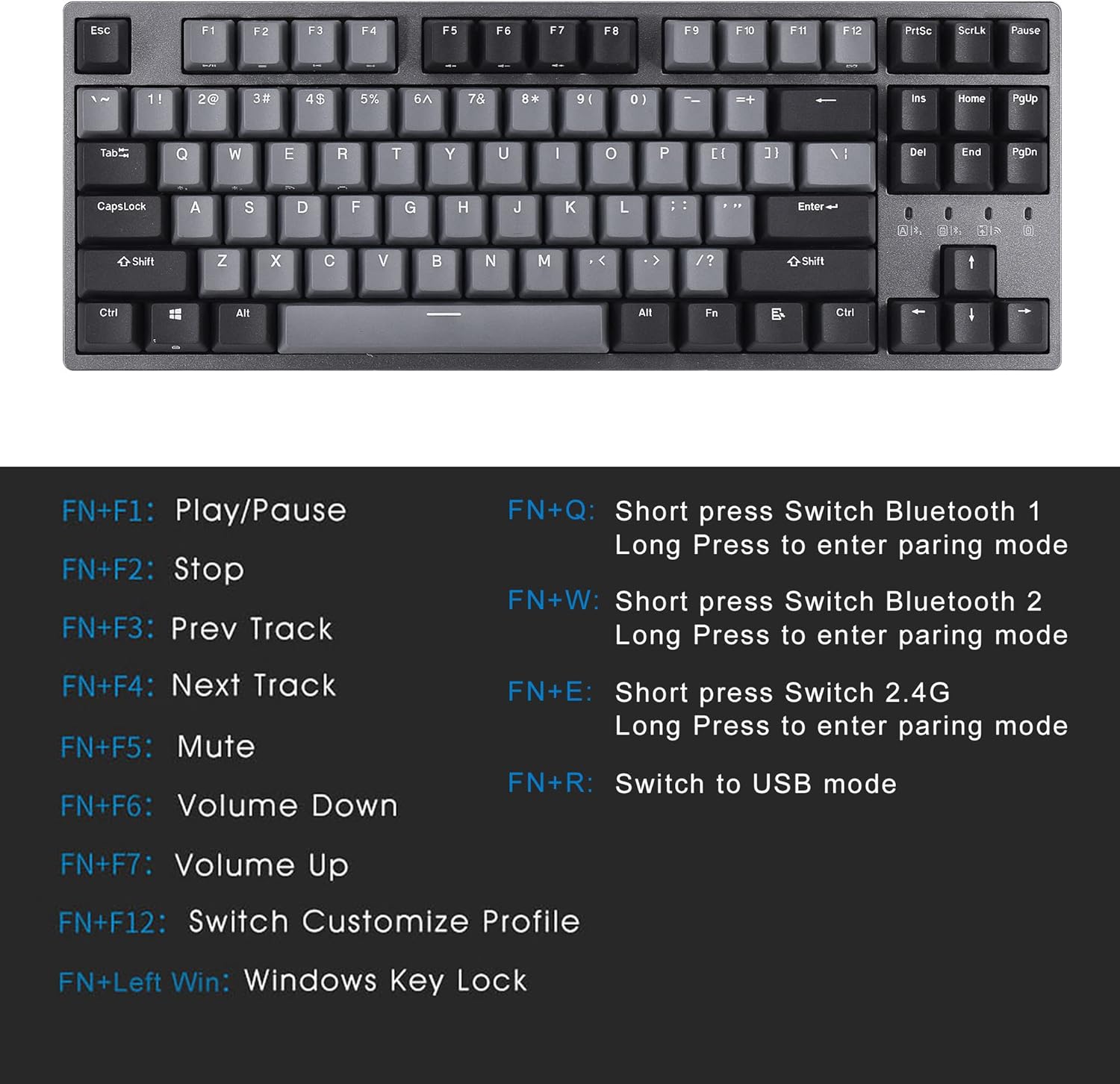 Wired Mechanical Gaming Keyboard - 87 Key - Double Shot PBT - KeysCaps