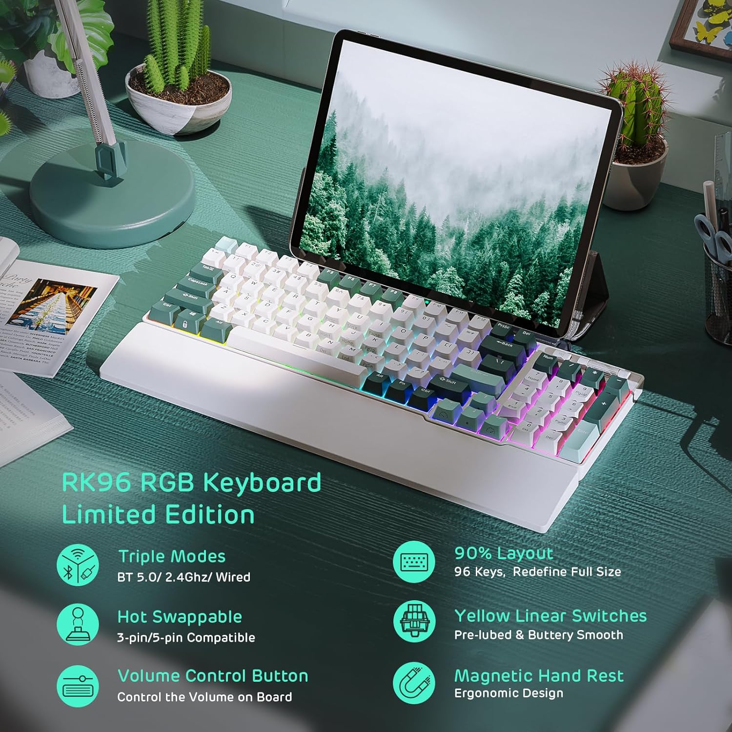 Wireless Triple Mode Hot Swappable Mechanical Gaming Keyboard w/Wrist Rest - KeysCaps