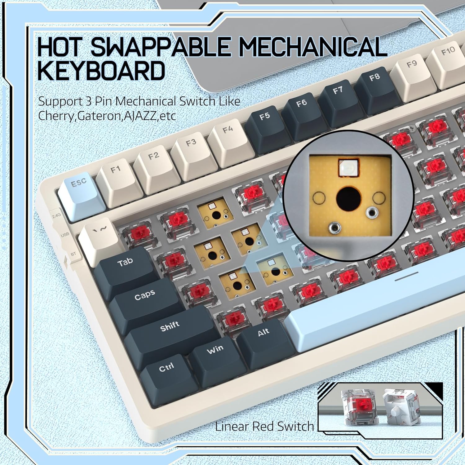 Wireless Mechancial Gaming Keyboard Hot-Swapped with Rainbow Backlit - KeysCaps