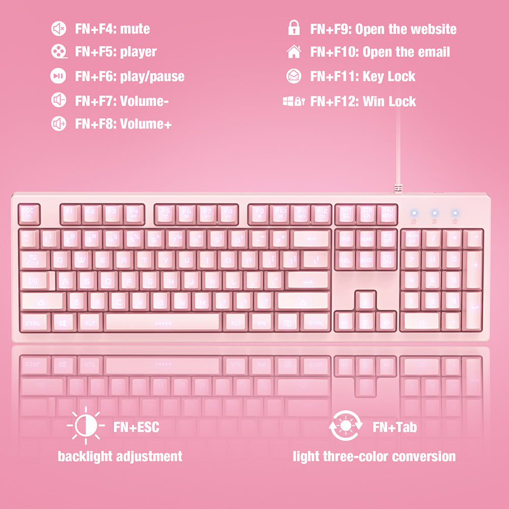 Casque de jeu rose avec son stéréo 7.1, avec micro et clavier souris LED