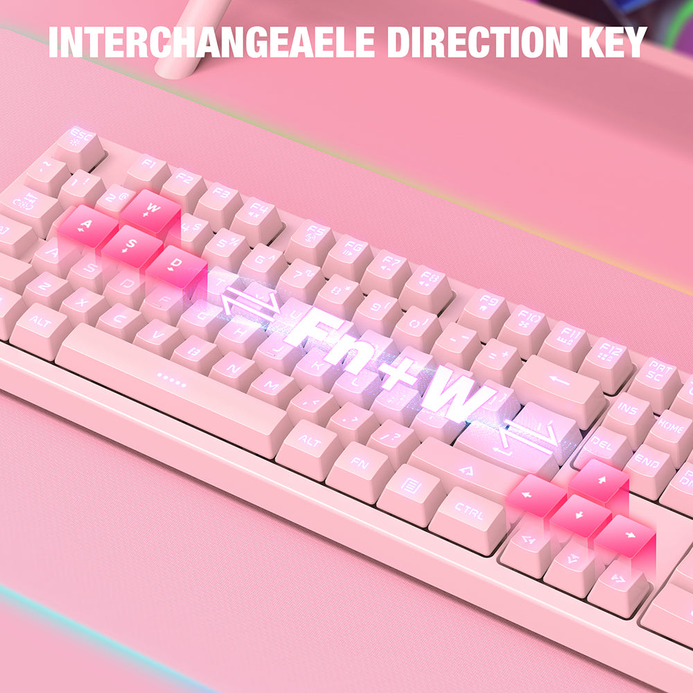 Casque de jeu rose avec son stéréo 7.1, avec micro et clavier souris LED