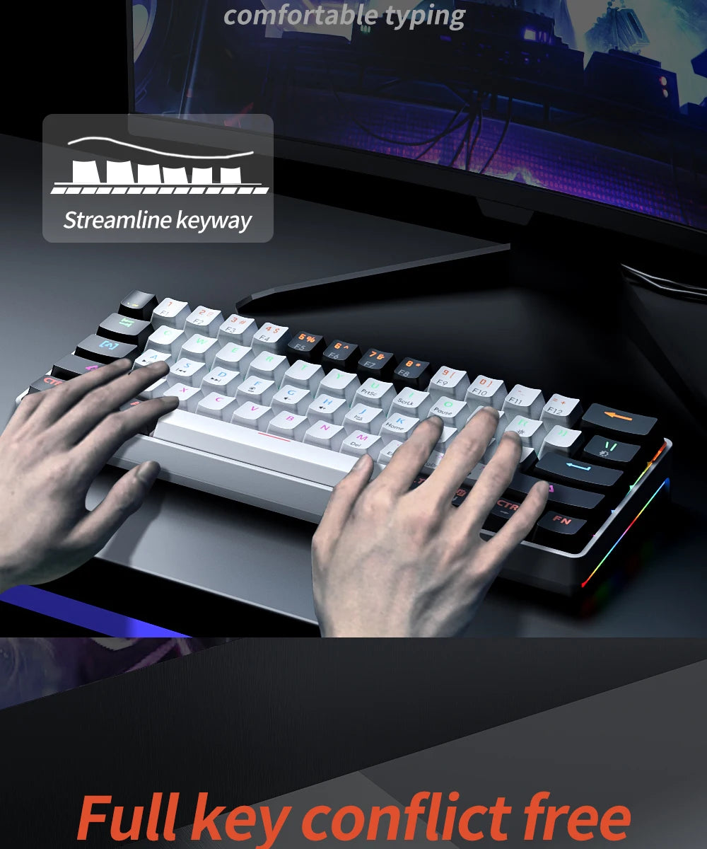 Gaming Mechanical Keyboard Detachable Cable RGB Backlit Hot Swappable - KeysCaps