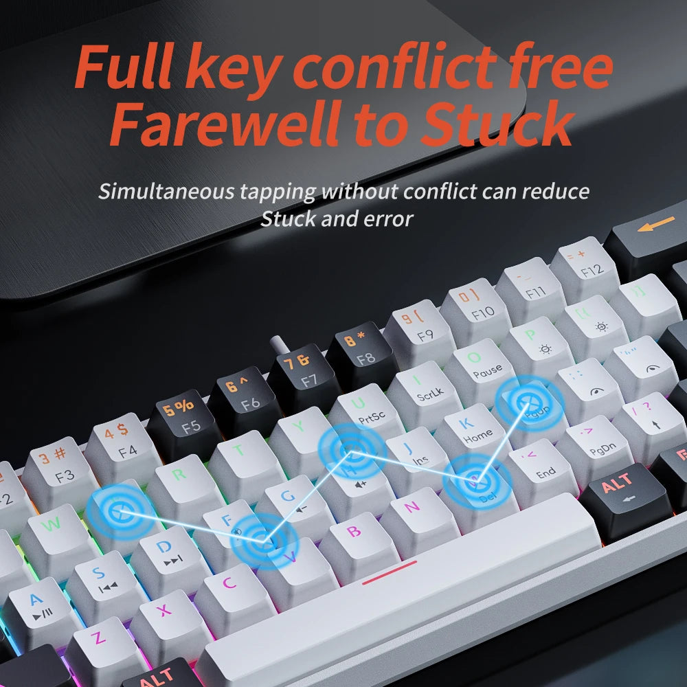 Gaming Mechanical Keyboard Detachable Cable RGB Backlit Hot Swappable - KeysCaps