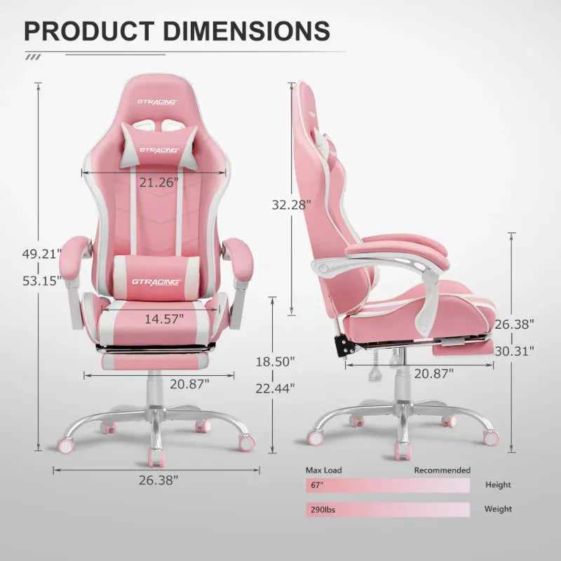 Silla Gaming con Reposapiés, Regulable en Altura y Reclinable 