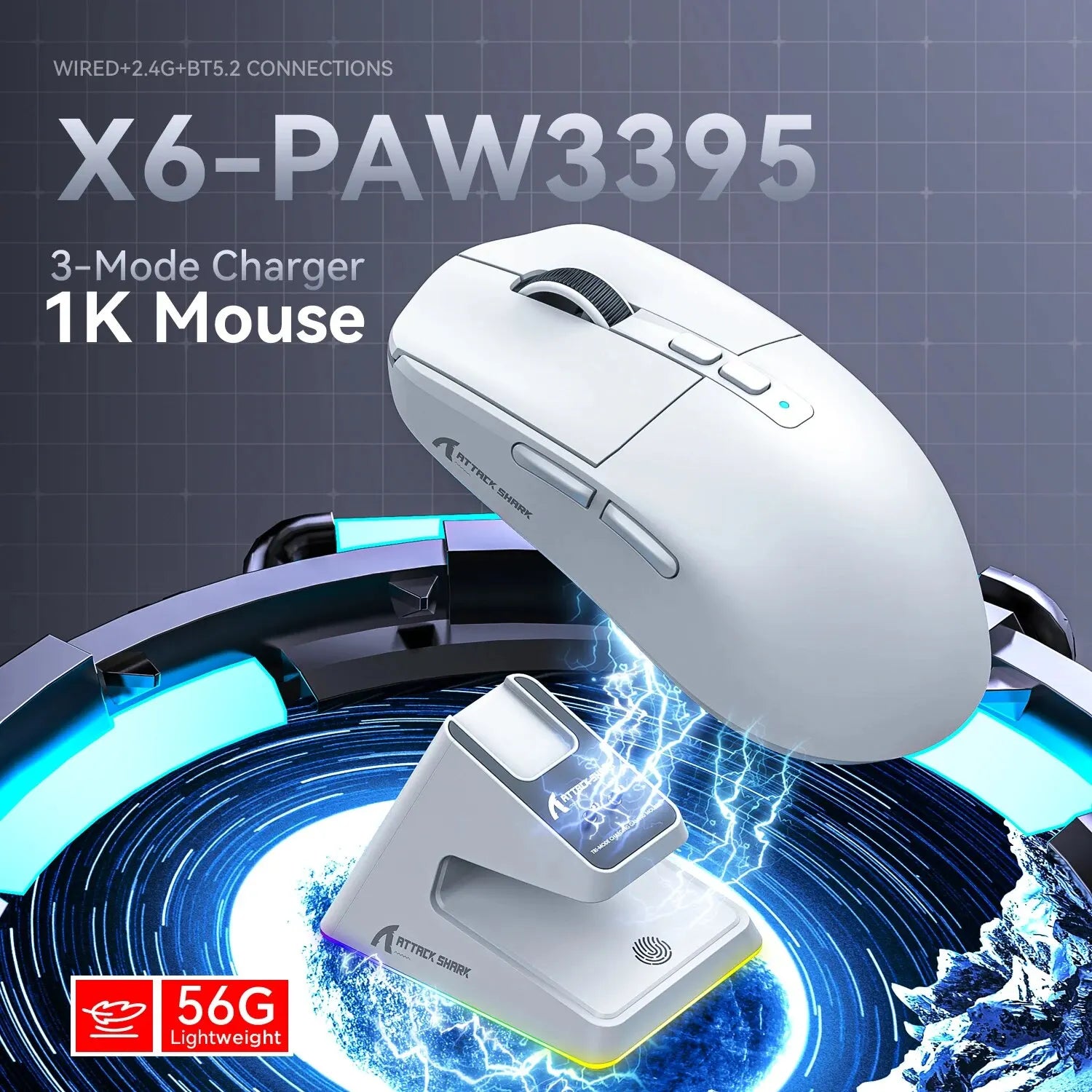 Lightweight Wireless Gaming Mouse with 3 Mode 2.4G BT5.2 RGB Backlight - KeysCaps