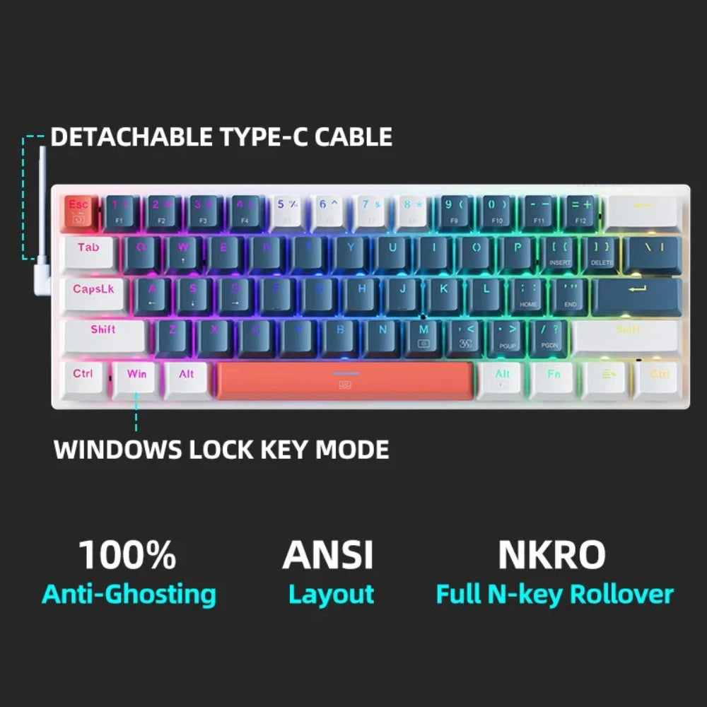 Mini Gaming Mechanical Keyboard 60% Form Hot-Swappable RGB Backlit - KeysCaps