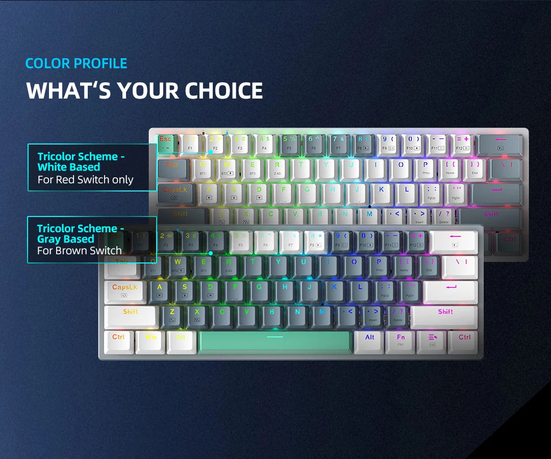 Wireless Mechanical Keyboard 60% Hot-swappable Tri-mode RGB Wireless - KeysCaps