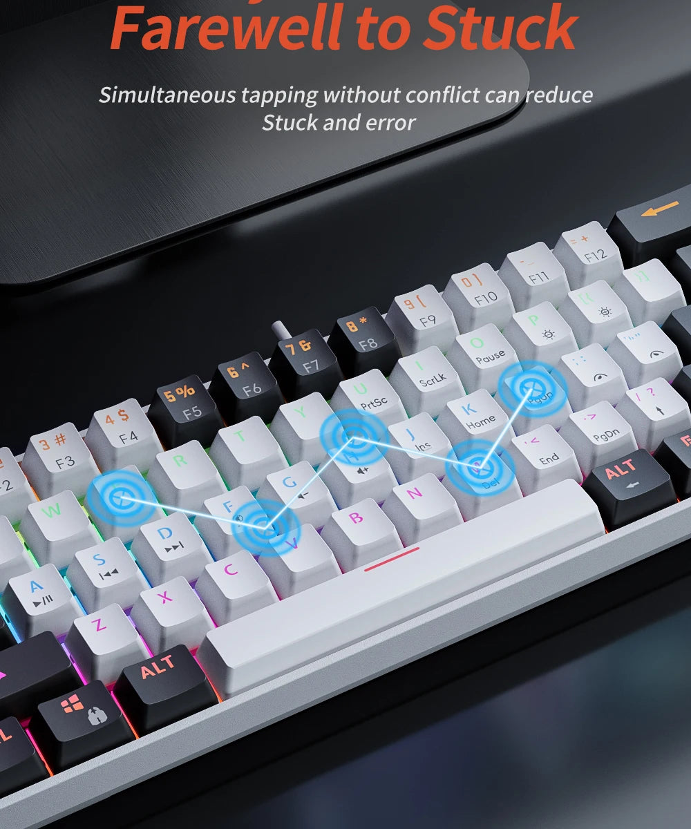 Gaming Mechanical Keyboard Detachable Cable RGB Backlit Hot Swappable - KeysCaps