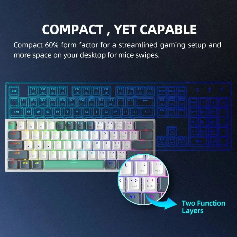 Wireless Mechanical Keyboard 60% Hot-swappable Tri-mode RGB Wireless - KeysCaps