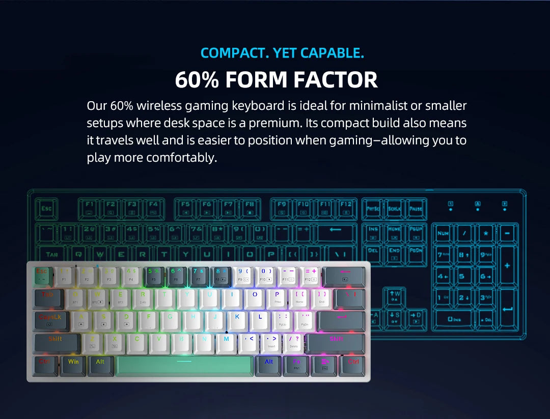 Wireless Mechanical Keyboard 60% Hot-swappable Tri-mode RGB Wireless - KeysCaps
