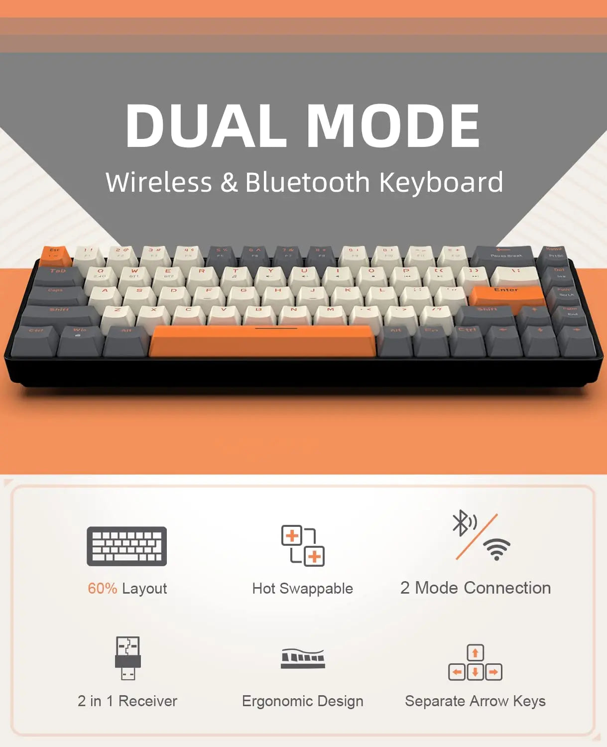 Wireless Mechanical Keyboard Bluetooth Dual Mode Hot-Swappable Mini - KeysCaps
