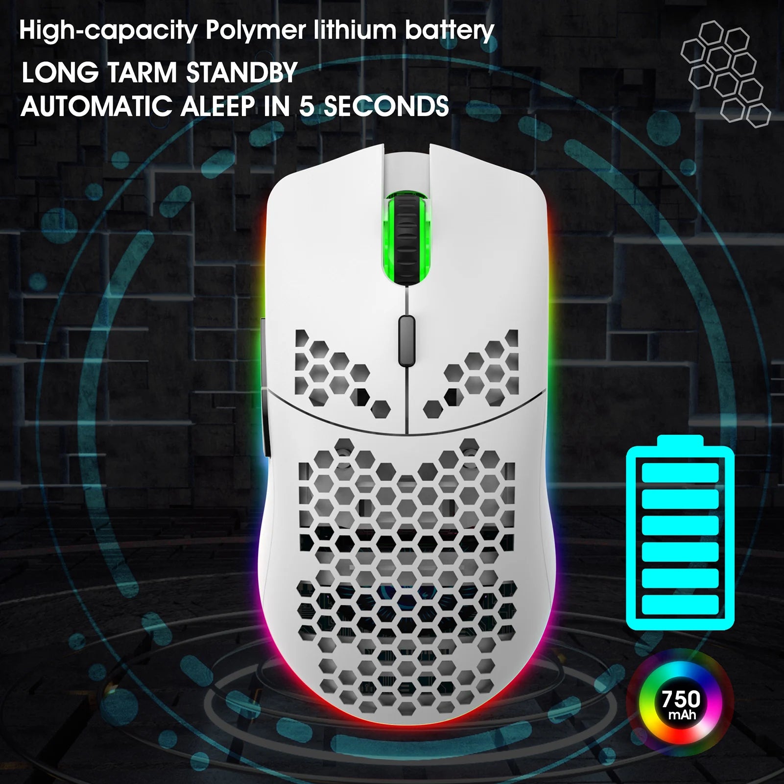 HXSJ T66 RGB 2.4G Wireless Gaming Mouse RGB Lighting Charging Mouse with Adjustable DPI Ergonomic Design for Desktop Laptop
