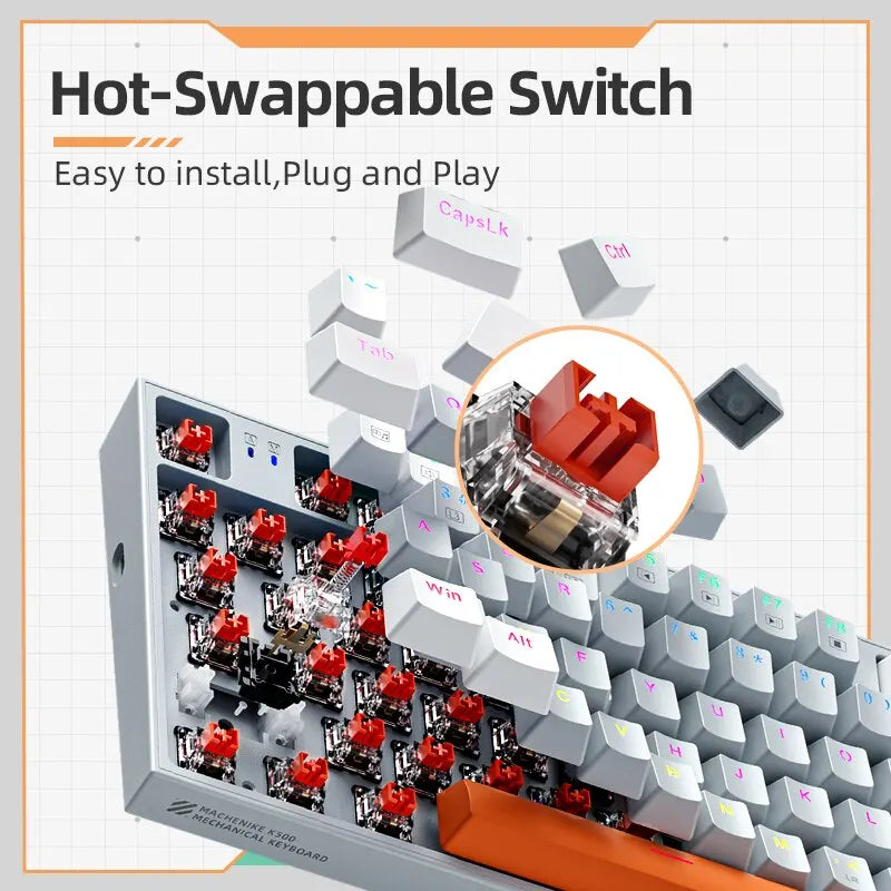 Wireless Gaming Mechanical Keyboard Hot Swap Tri-mode RGB Backlit - KeysCaps