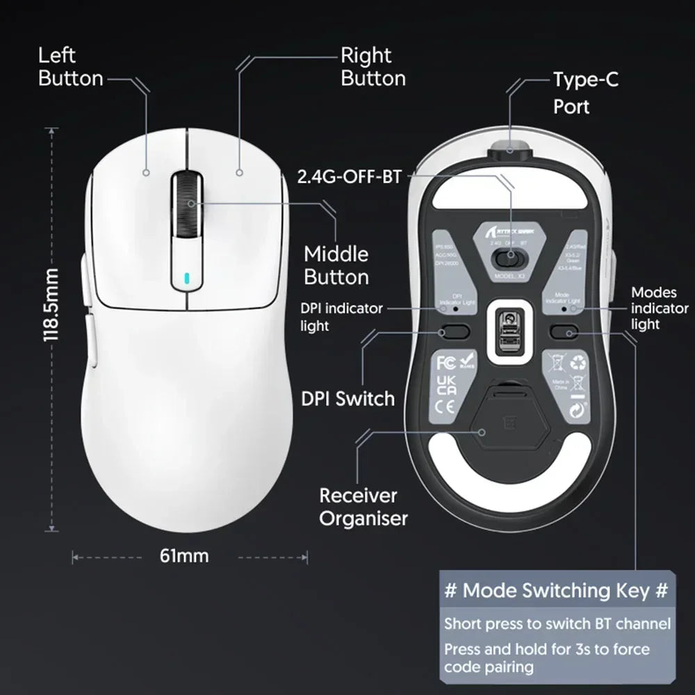 Lightweight Bluetooth Gaming Mouse Tri-Mode 49g - KeysCaps