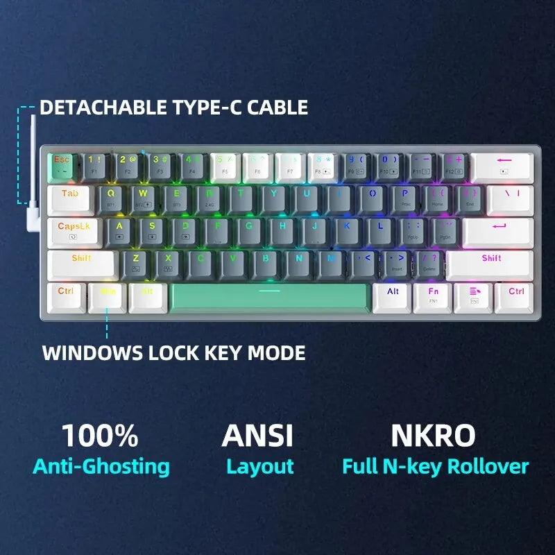Wireless Mechanical Keyboard 60% Hot-swappable Tri-mode RGB Wireless - KeysCaps