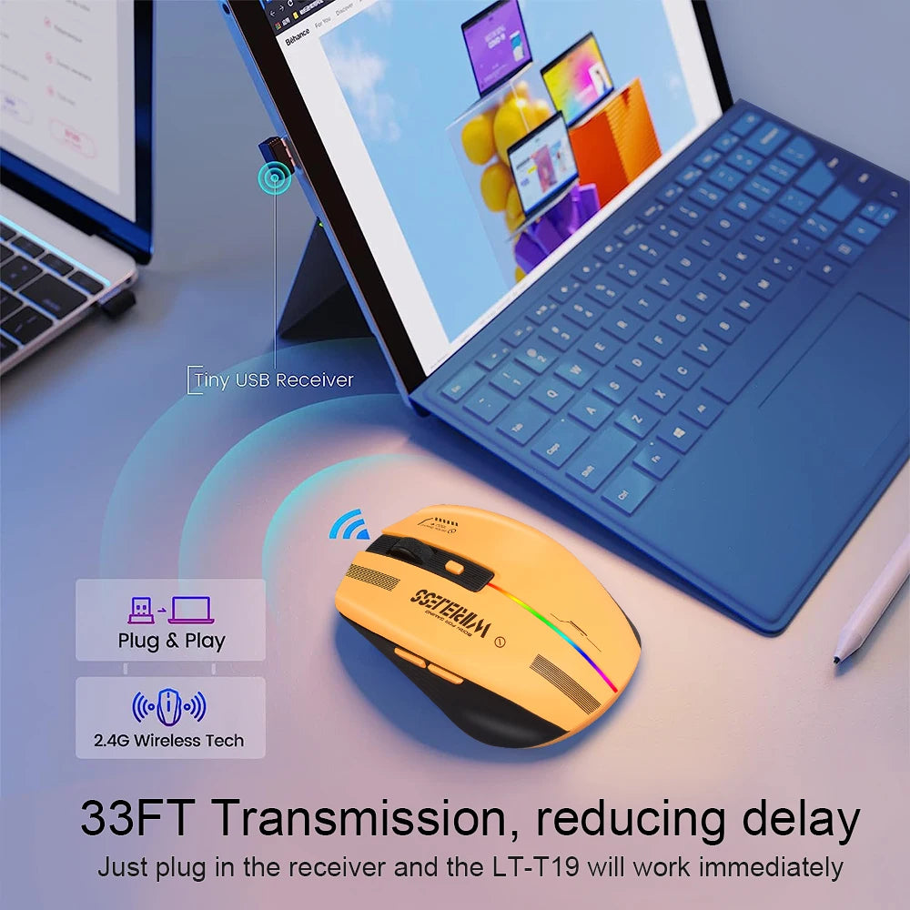Ergonomic Rechargeable Gaming Mouse USB 2.4G Wireless RGB - KeysCaps