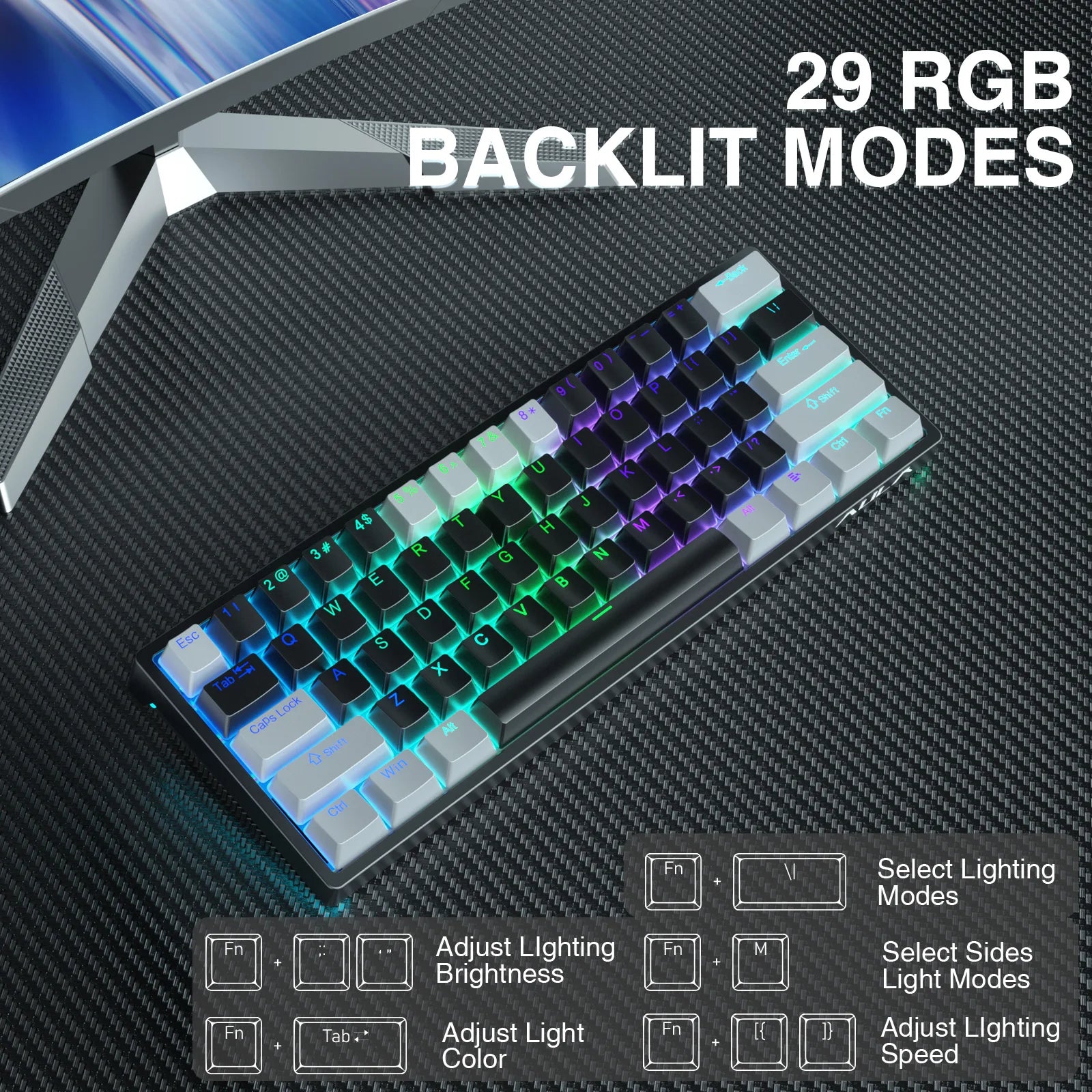 Mechanical Gaming Keyboard 60% Hot-swap RGB Customized Layout - KeysCaps