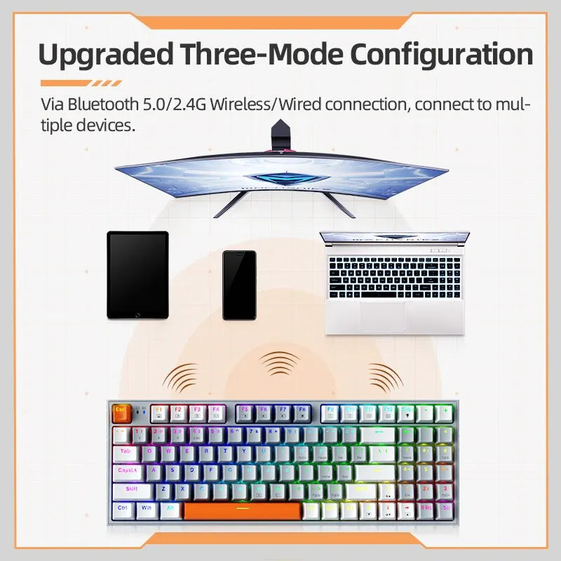Wireless Gaming Mechanical Keyboard Hot Swap Tri-mode RGB Backlit - KeysCaps