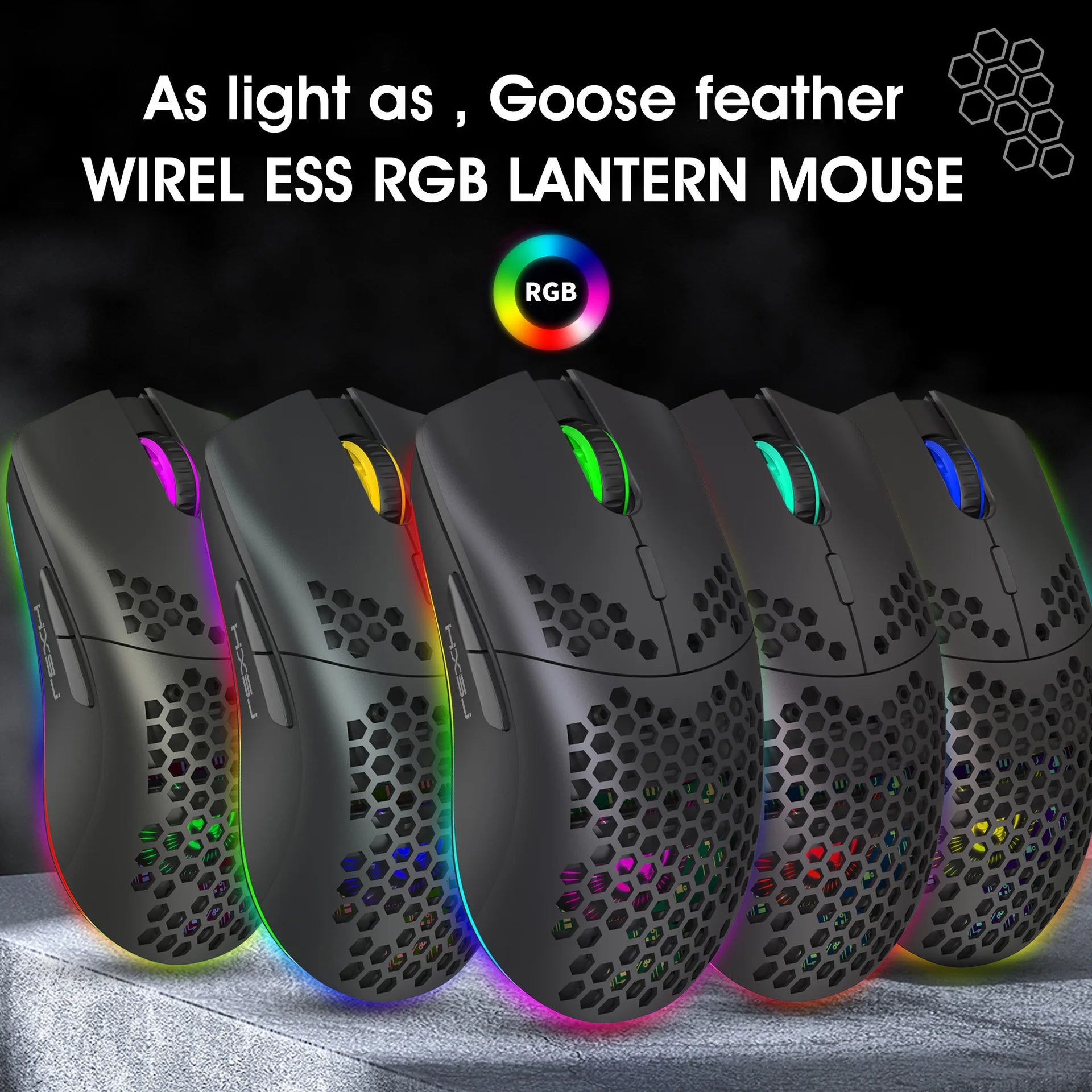 Rechargeable USB 2.4G Wireless Honeycomb Gaming Mouse RGB Lighting - KeysCaps
