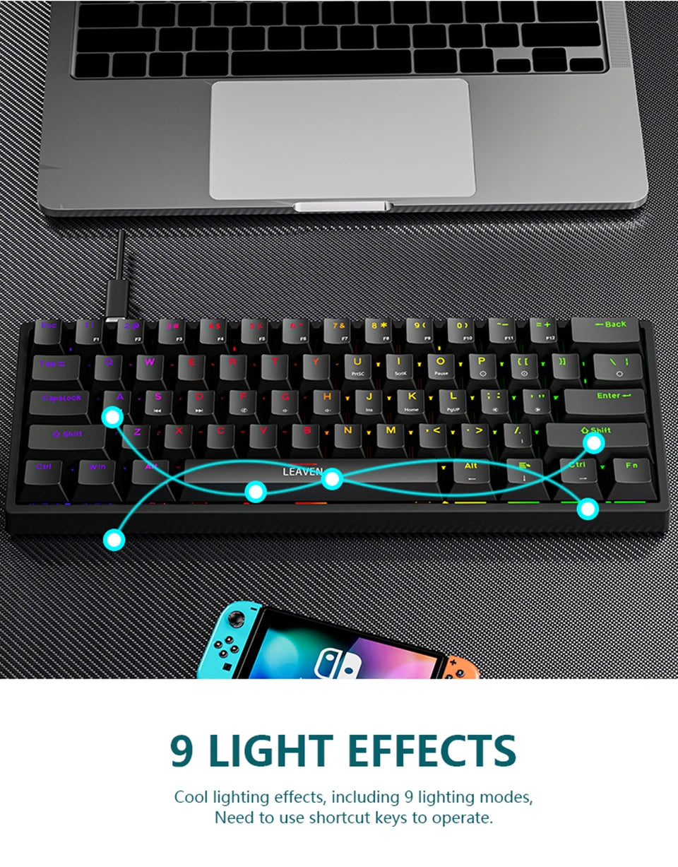 Mini Backlit RGB Gaming Mechanical Keyboard 60% Custom Keycap Hotswap - KeysCaps