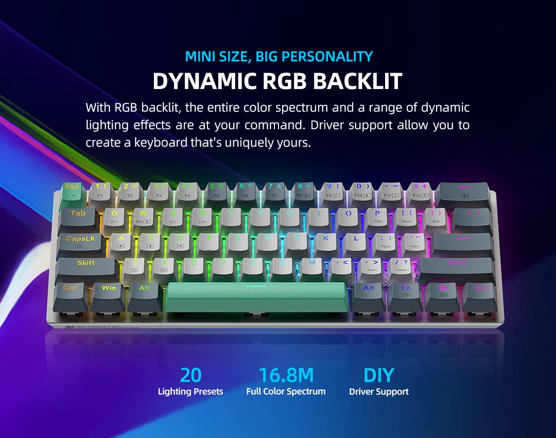 Wireless Mechanical Keyboard 60% Hot-swappable Tri-mode RGB Wireless - KeysCaps