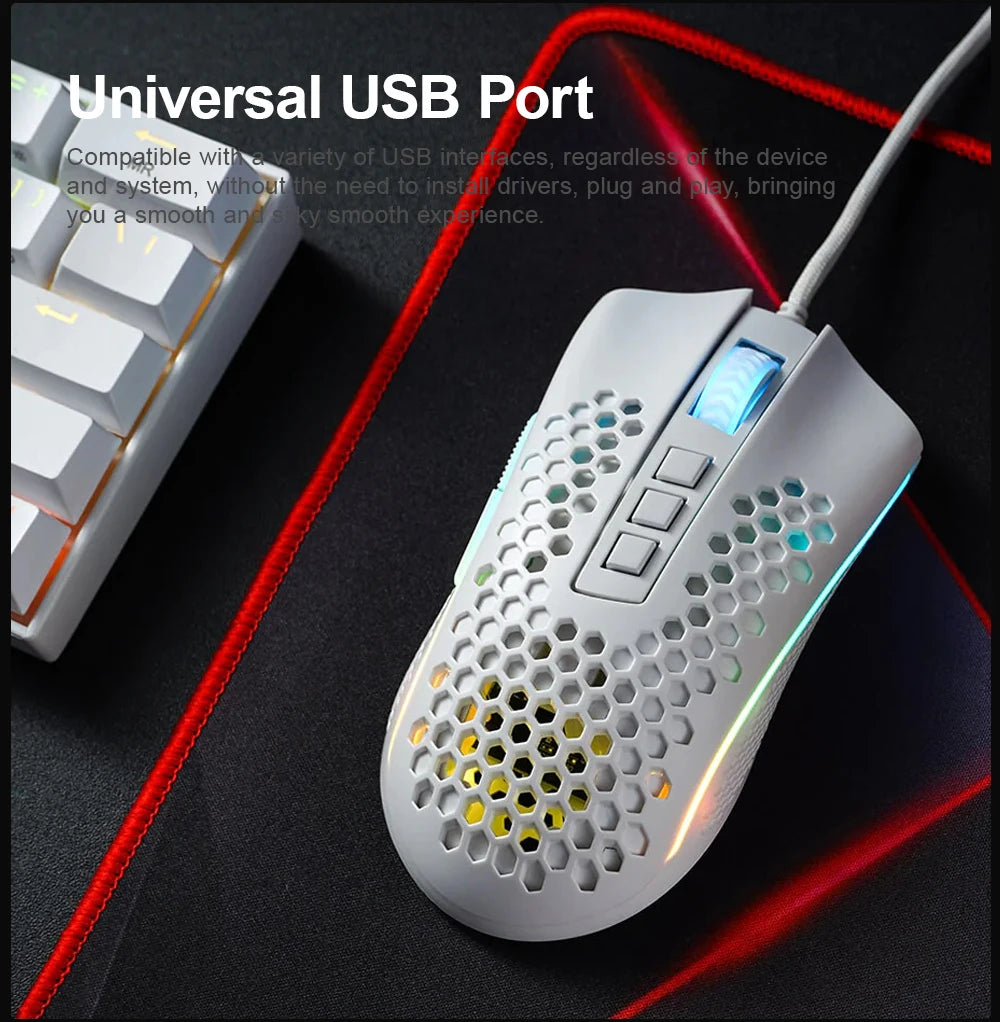 Storm USB Wired RGB Gaming Ultralight Honeycomb Mouse 12400 DPI - KeysCaps