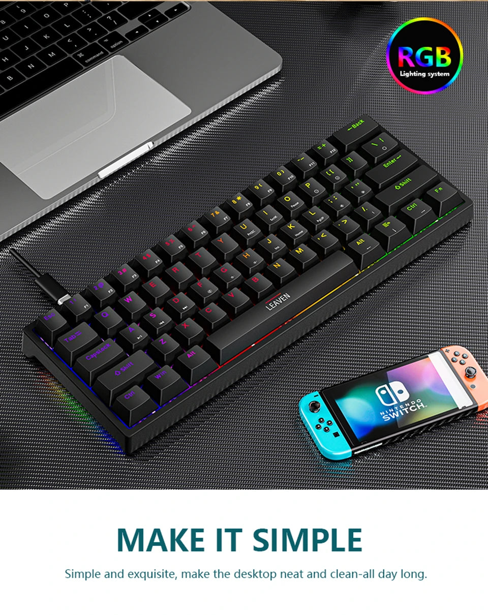 Mini Backlit RGB Gaming Mechanical Keyboard 60% Custom Keycap Hotswap - KeysCaps