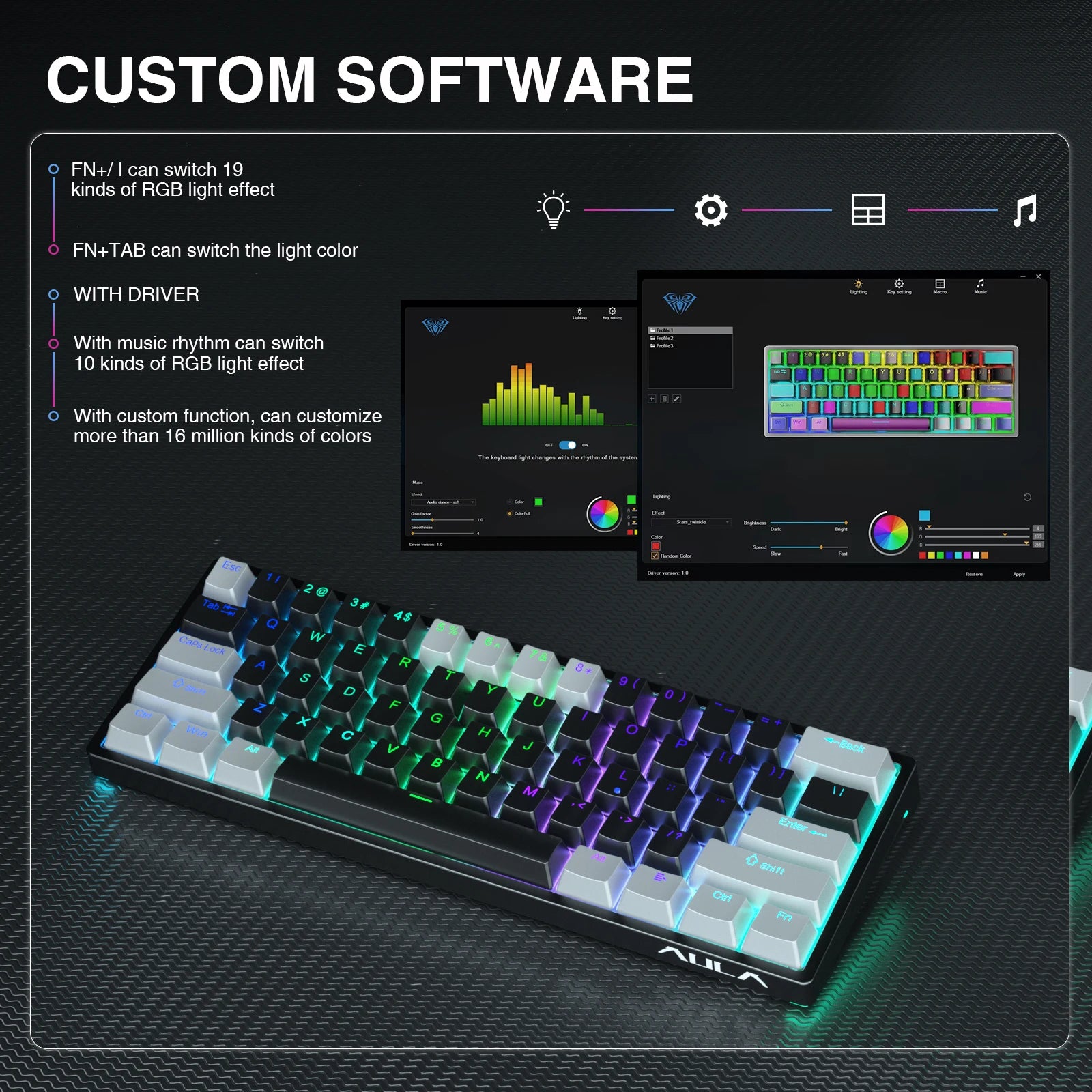 Mechanical Gaming Keyboard 60% Hot-swap RGB Customized Layout - KeysCaps