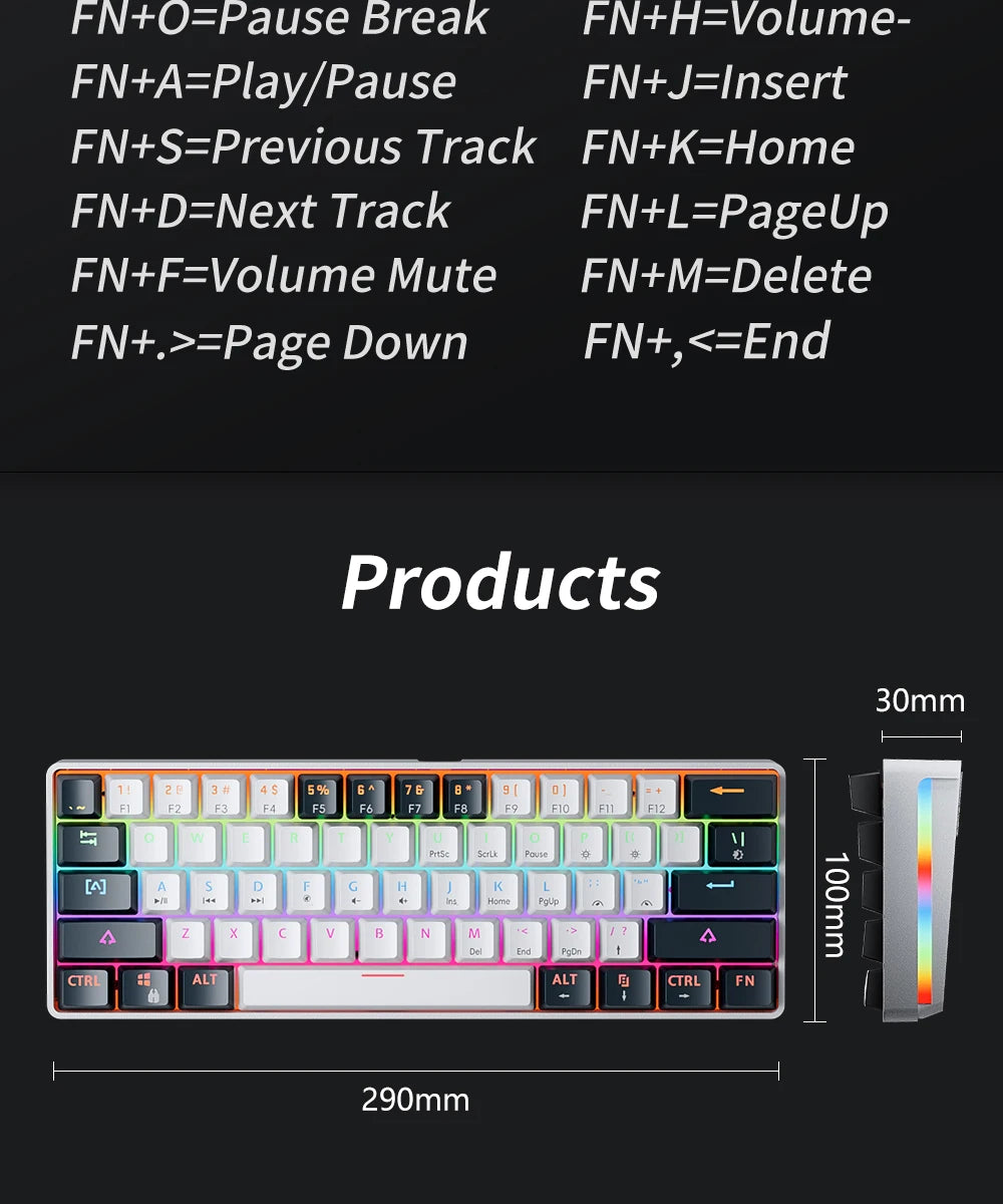Gaming Mechanical Keyboard Detachable Cable RGB Backlit Hot Swappable - KeysCaps