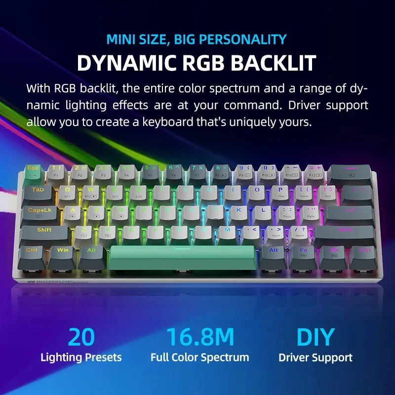 Wireless Mechanical Keyboard 60% Hot-swappable Tri-mode RGB Wireless - KeysCaps