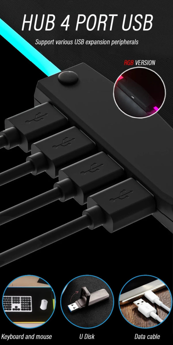 Colorful RGB Gaming Anti - slip Natural Rubber HUB 4 USB Ports Mousepad - Keys Caps
