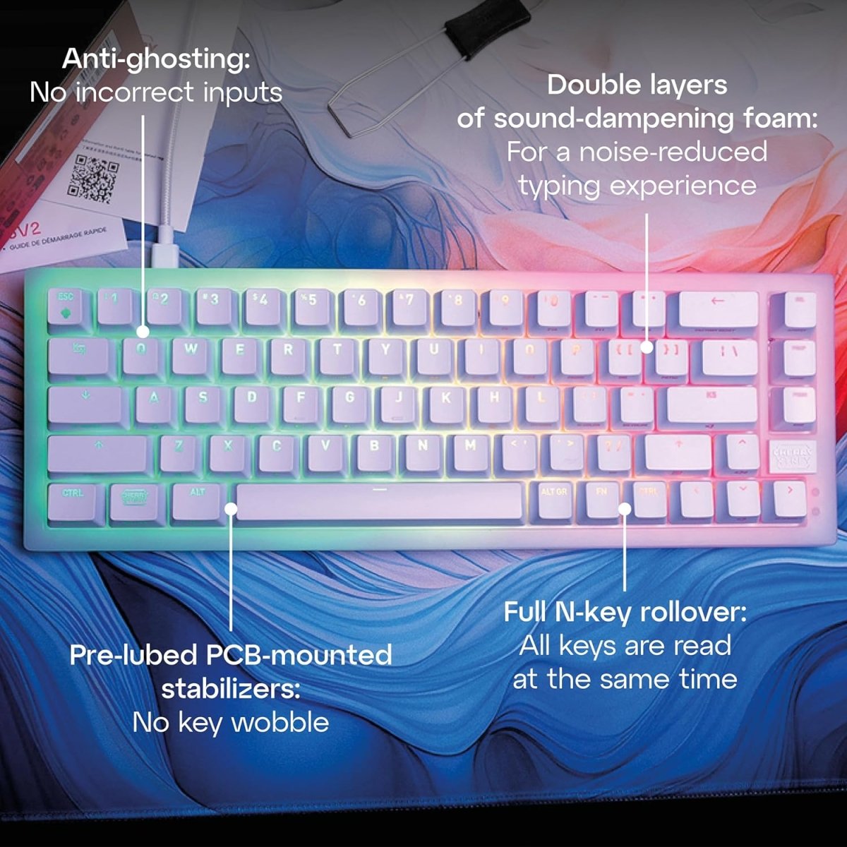 Compact Mechanical Gaming Keyboard 65% Hot - Swappable - Keys Caps