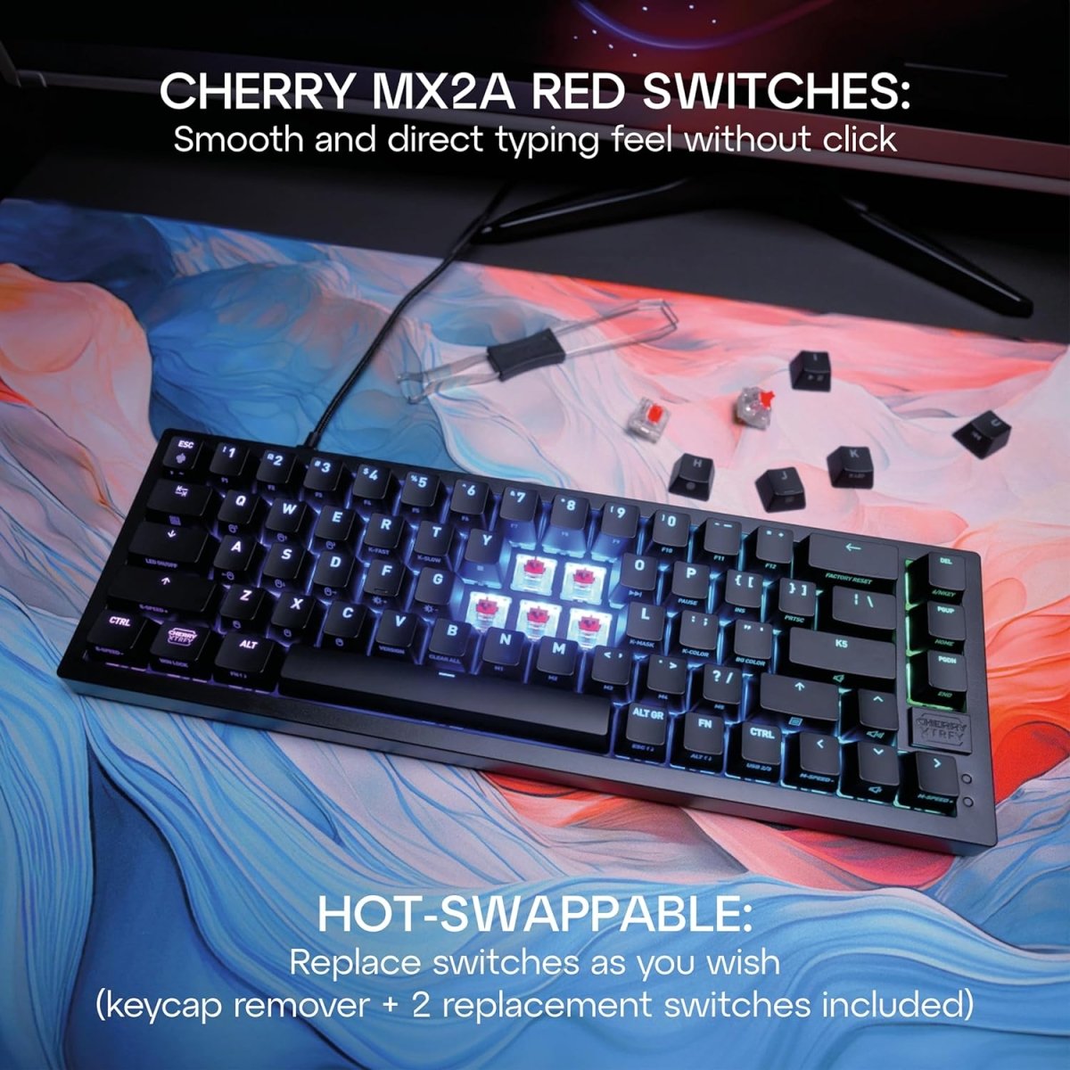 Compact Mechanical Gaming Keyboard 65% Hot - Swappable - Keys Caps