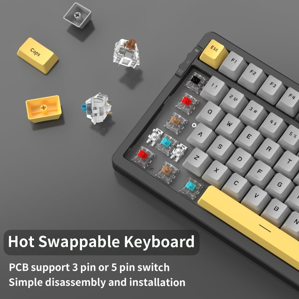 Gaming Hot Swap Mechanical Keyboard 5.0 Wireless - Keys Caps