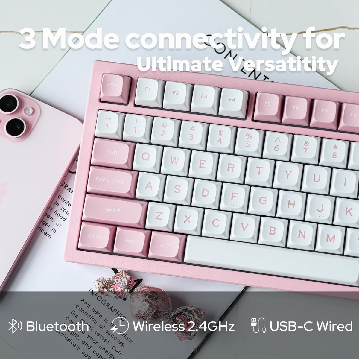 Gaming Wireless Mechanical Keyboard Aluminum Alloy Hot - Swappable Gasket - Mounted - Keys Caps