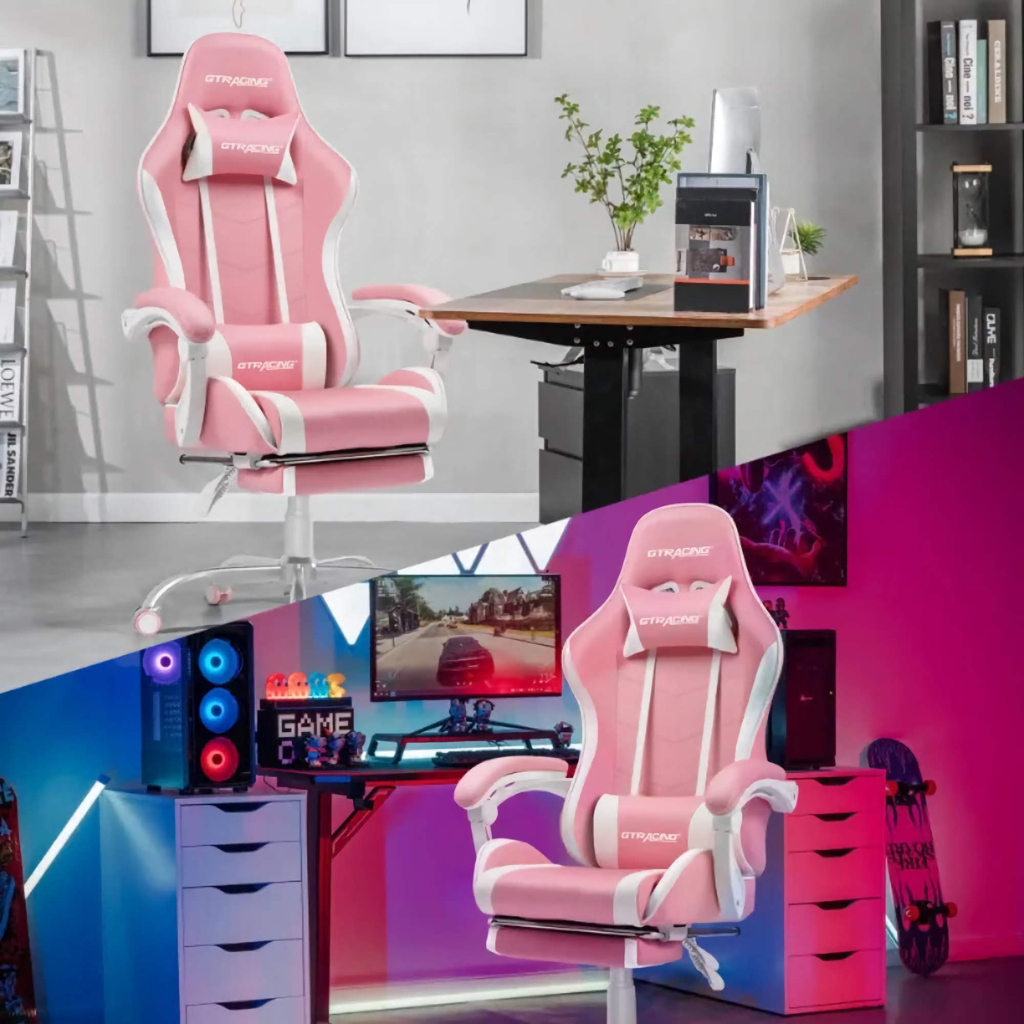 Silla Gaming con Reposapiés, Regulable en Altura y Reclinable 