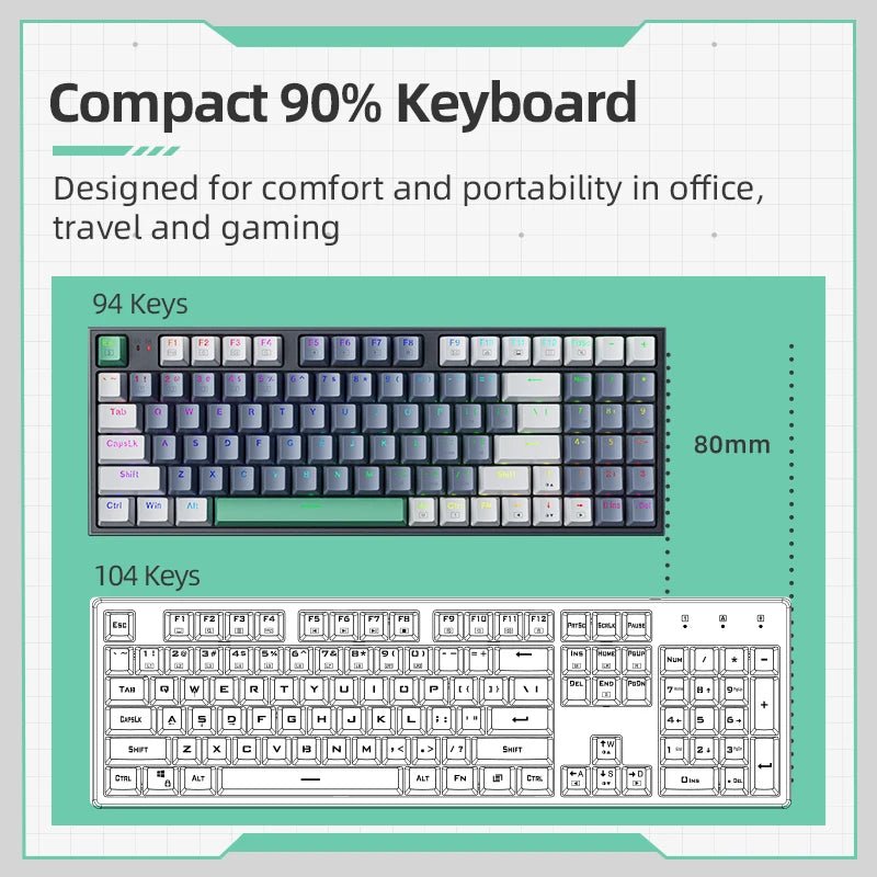 Hot - Swappable Gaming Mechanical Keyboard Wireless 94 Keys - Keys Caps