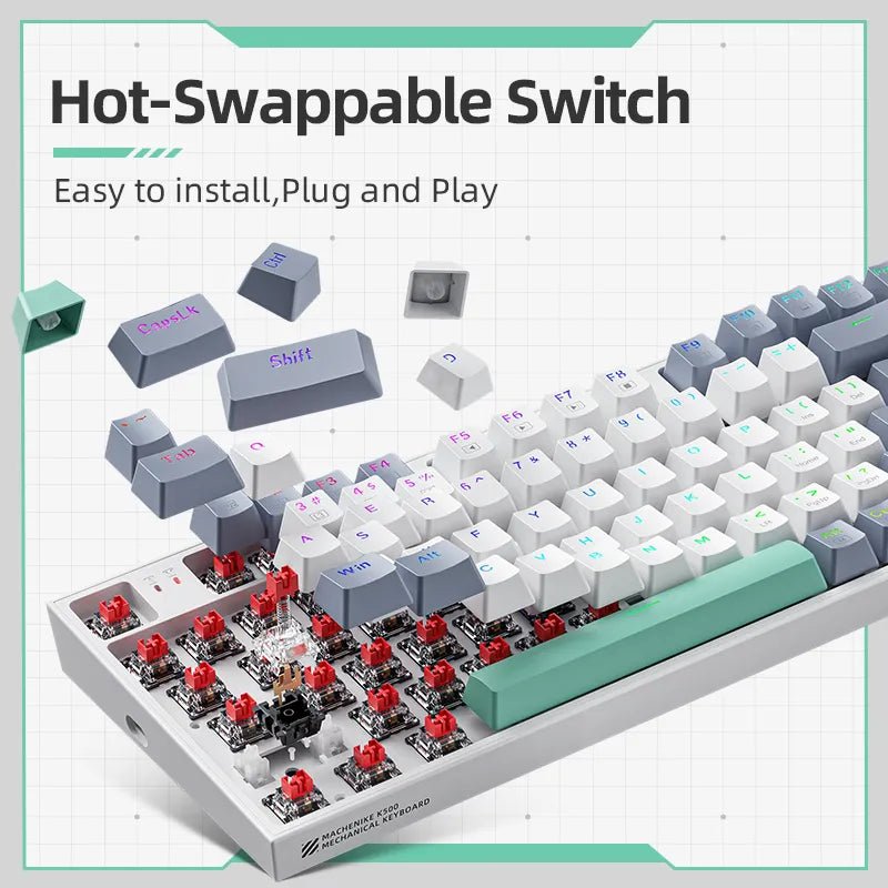 Hot - Swappable Gaming Mechanical Keyboard Wireless 94 Keys - Keys Caps