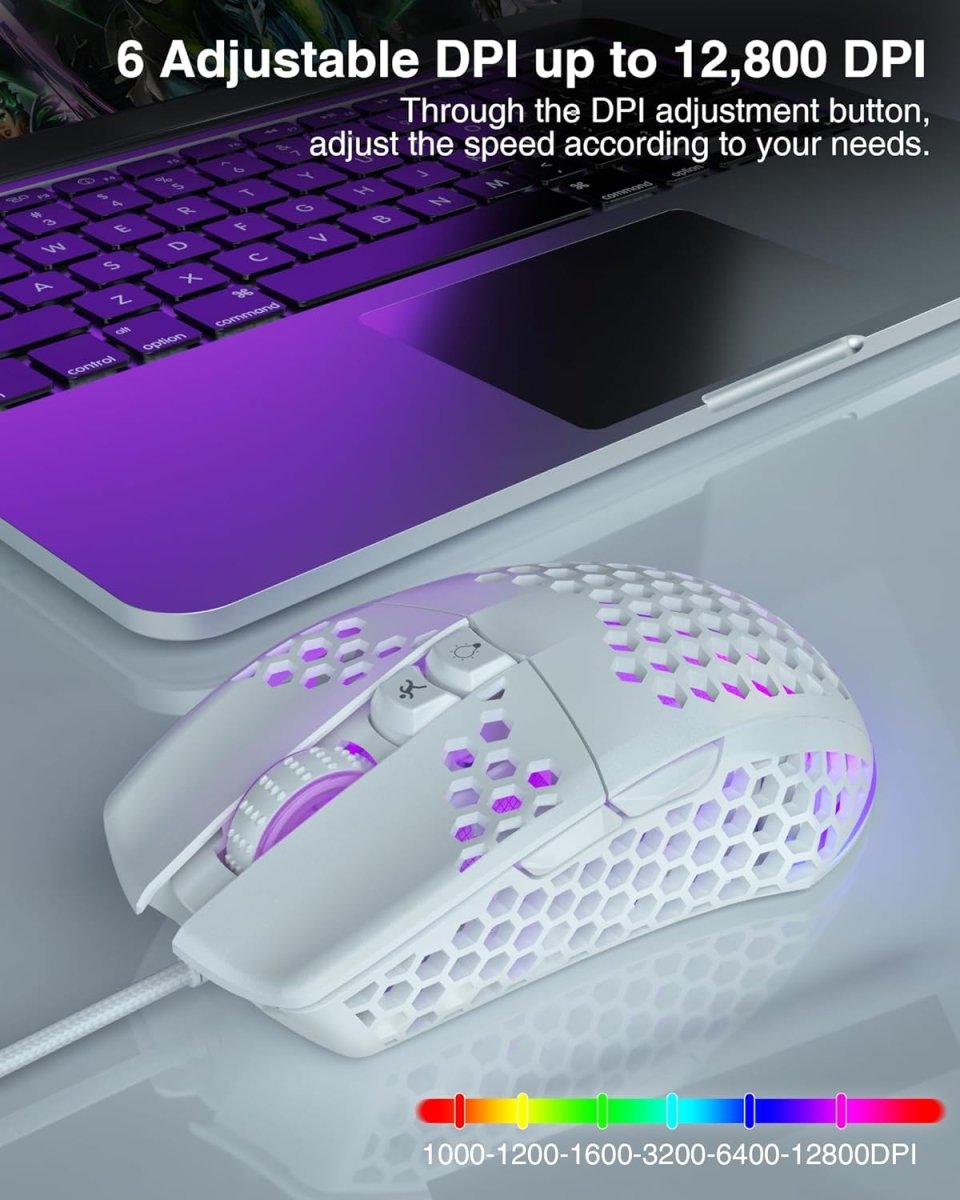 Lightweight Wired Gaming Mouse Honeycomb 7 Programmable Buttons - Keys Caps