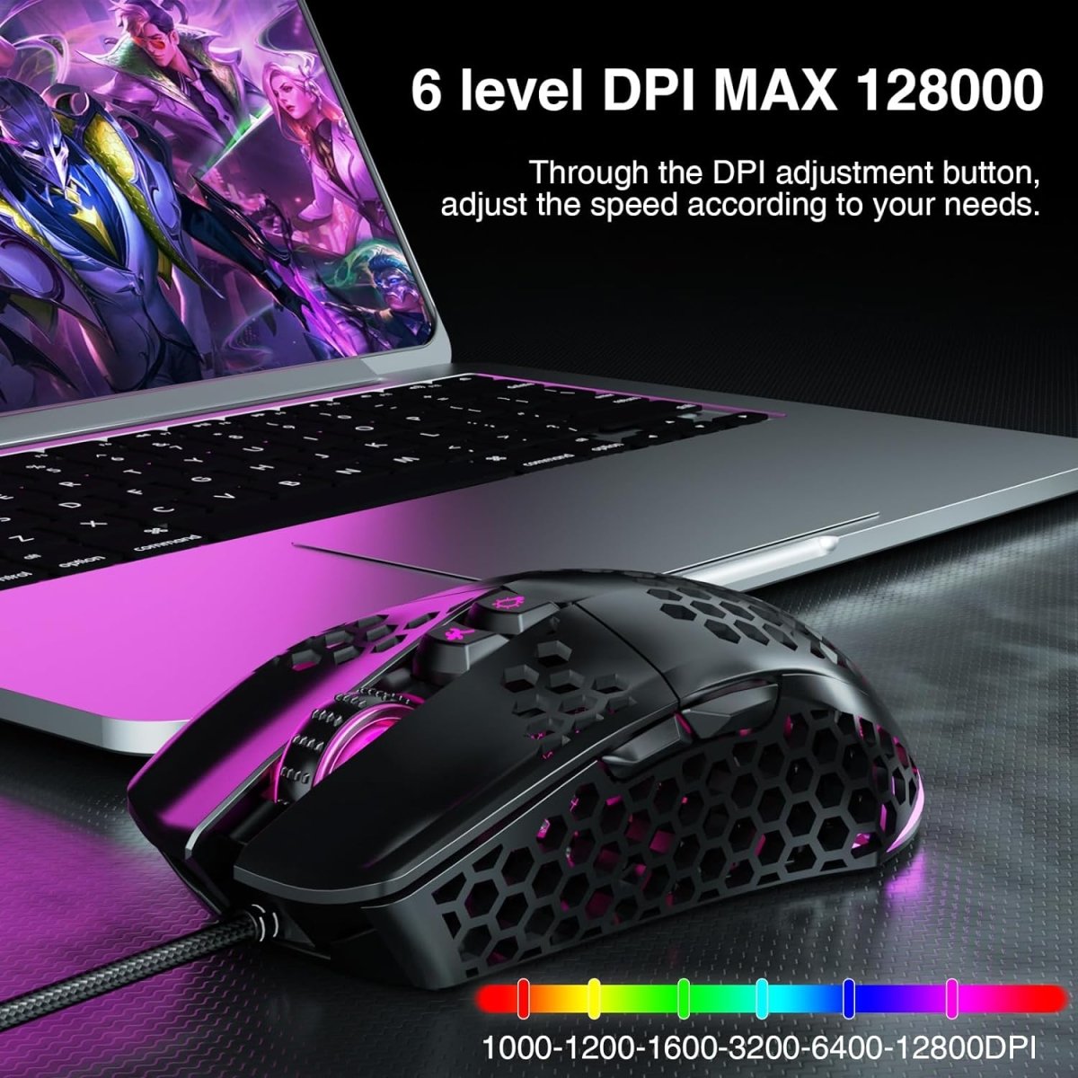 Lightweight Wired Gaming Mouse Honeycomb 7 Programmable Buttons - Keys Caps