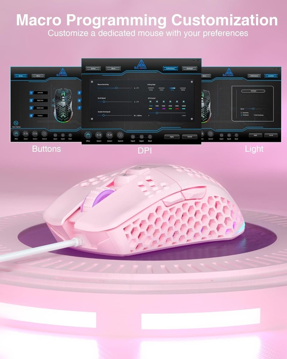 Lightweight Wired Gaming Mouse Honeycomb 7 Programmable Buttons - Keys Caps