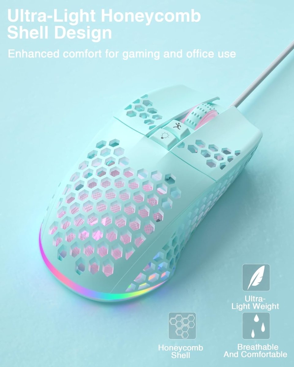 Lightweight Wired Gaming Mouse Honeycomb 7 Programmable Buttons - Keys Caps