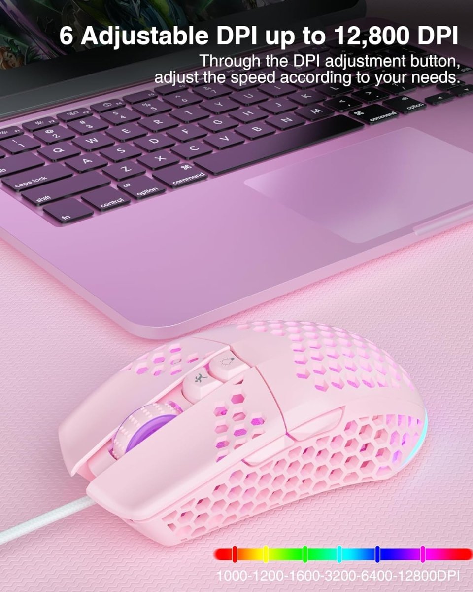 Lightweight Wired Gaming Mouse Honeycomb 7 Programmable Buttons - Keys Caps
