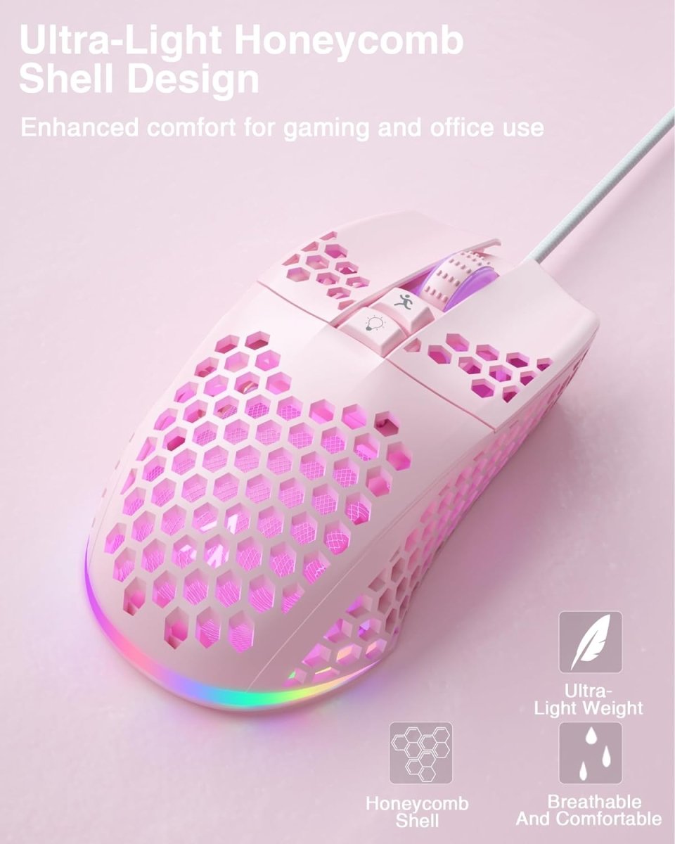Lightweight Wired Gaming Mouse Honeycomb 7 Programmable Buttons - Keys Caps