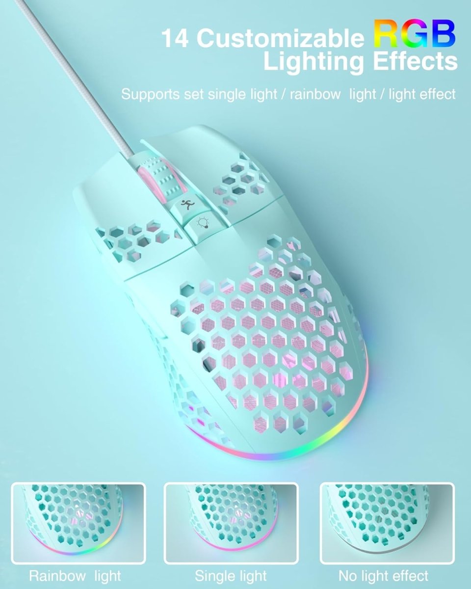 Lightweight Wired Gaming Mouse Honeycomb 7 Programmable Buttons - Keys Caps