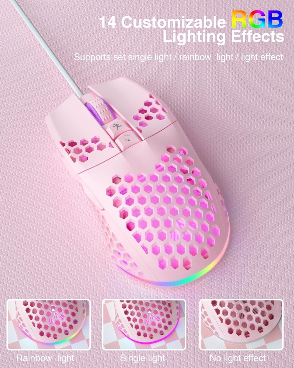 Lightweight Wired Gaming Mouse Honeycomb 7 Programmable Buttons - Keys Caps