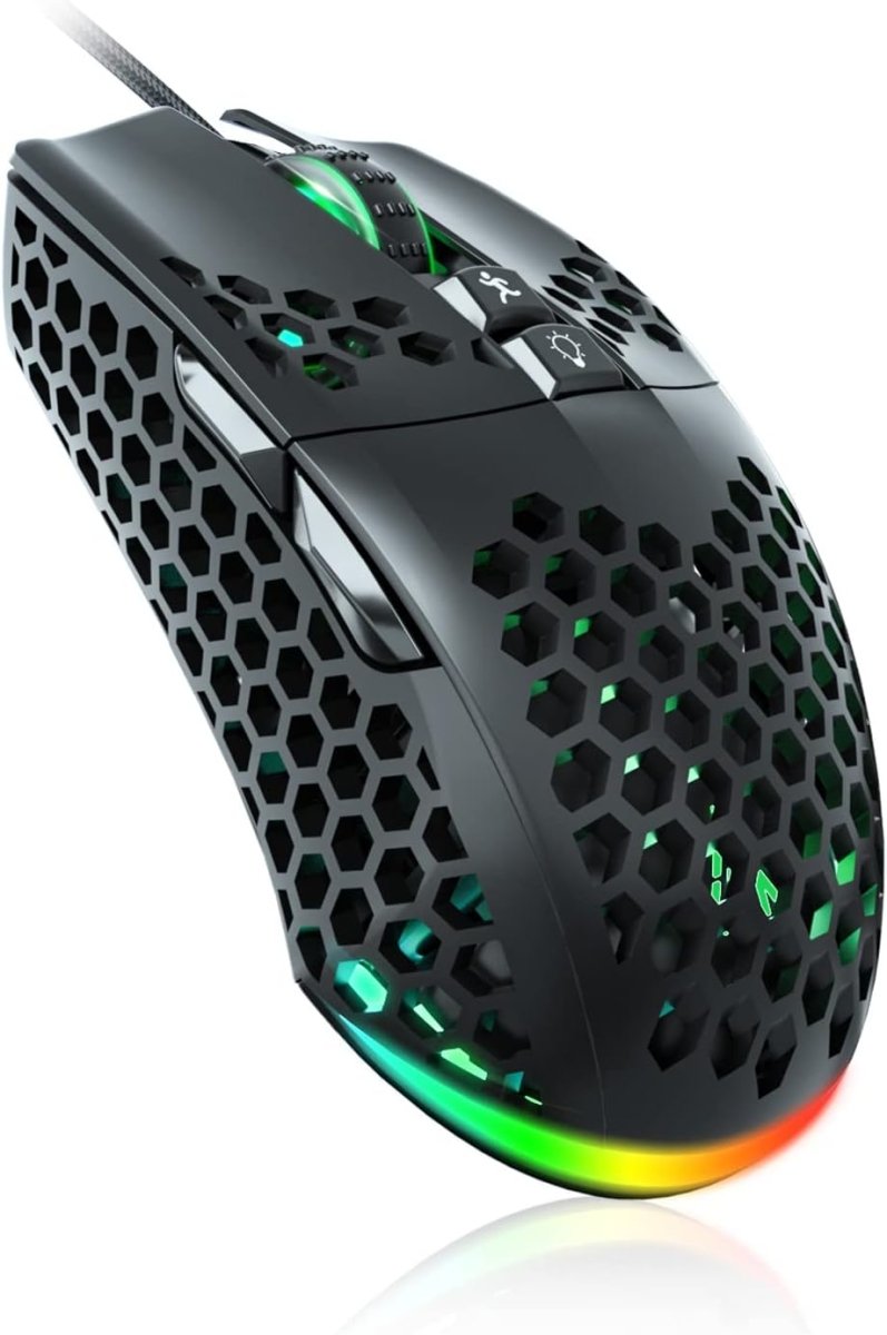 Lightweight Wired Gaming Mouse Honeycomb 7 Programmable Buttons - Keys Caps