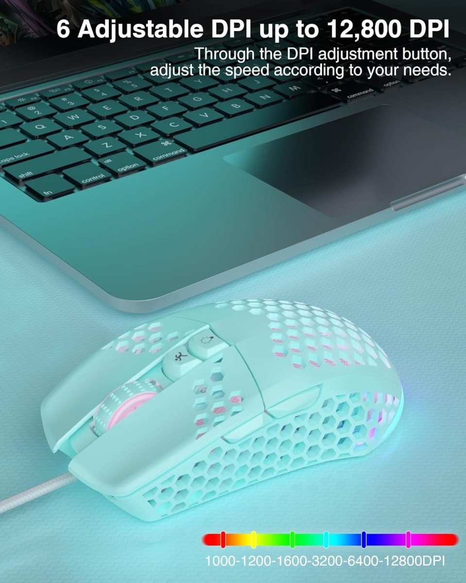 Lightweight Wired Gaming Mouse Honeycomb 7 Programmable Buttons - Keys Caps