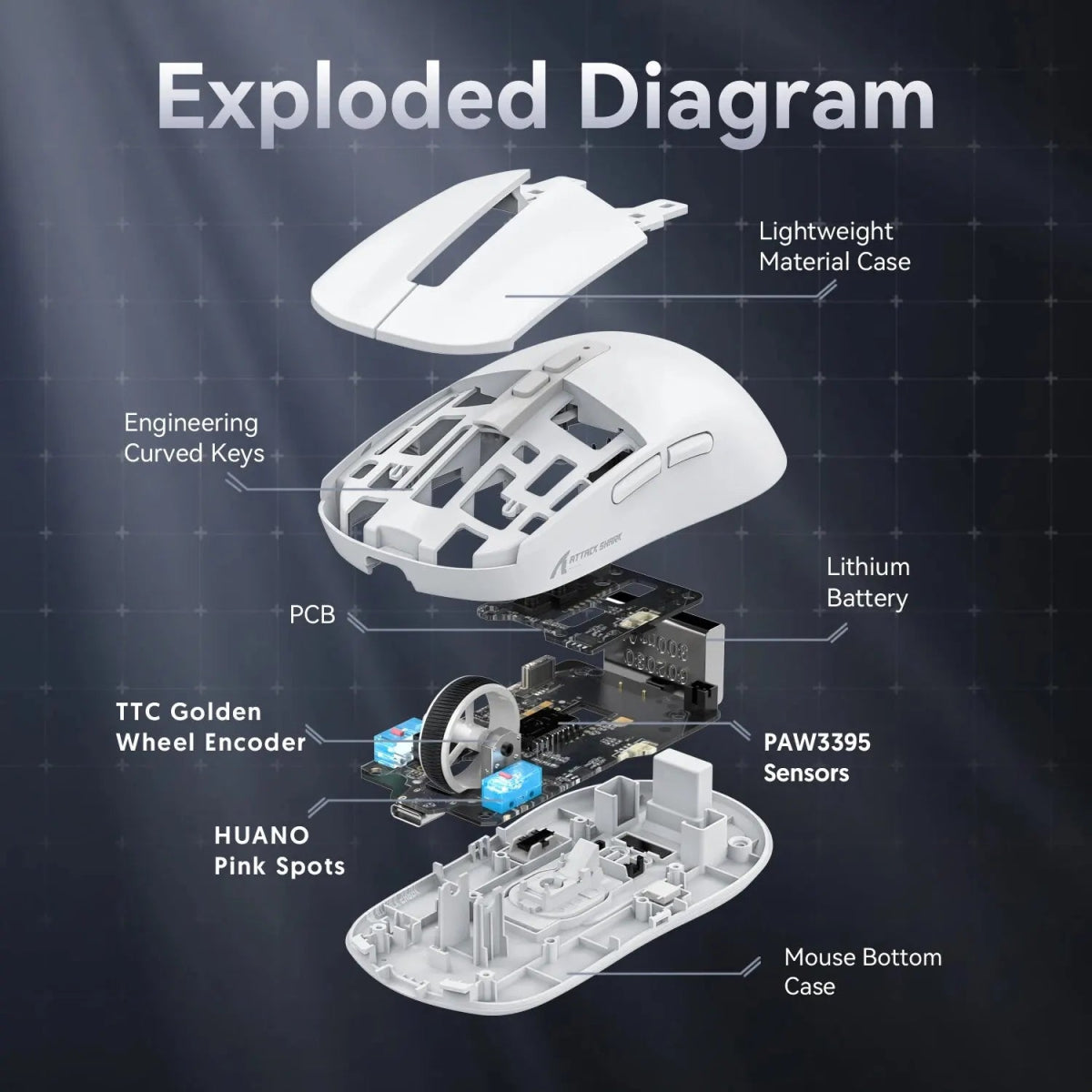 Lightweight Wireless Gaming Mouse with 3 Mode 2.4G BT5.2 RGB Backlight - Keys Caps